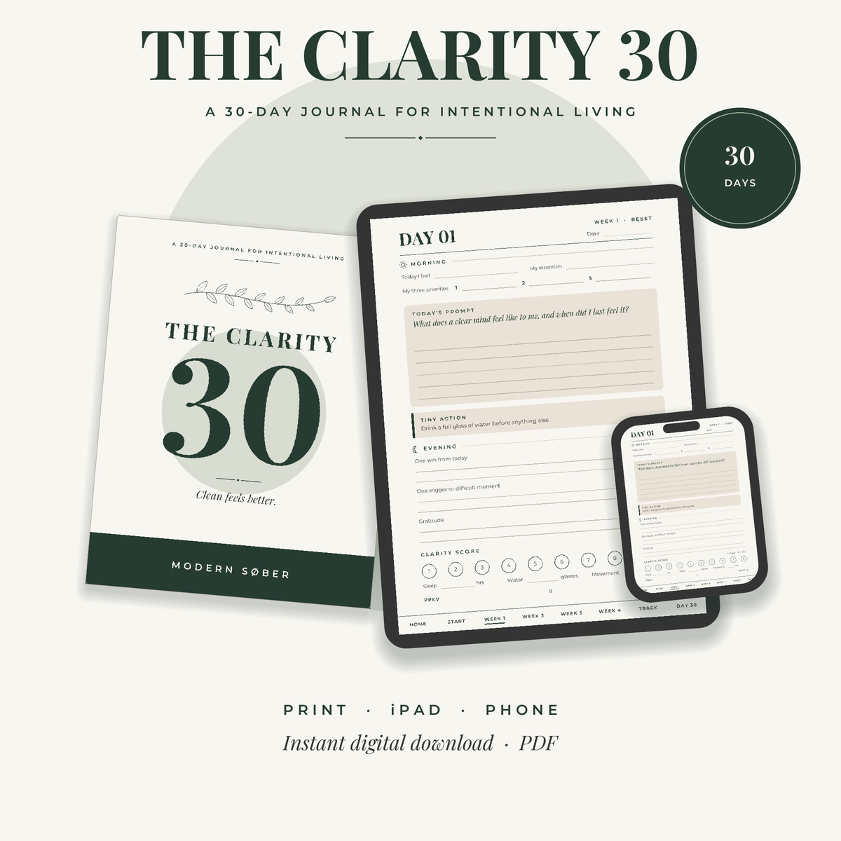 The Clarity 30| 30-Day Guided Journal for Intentional Living